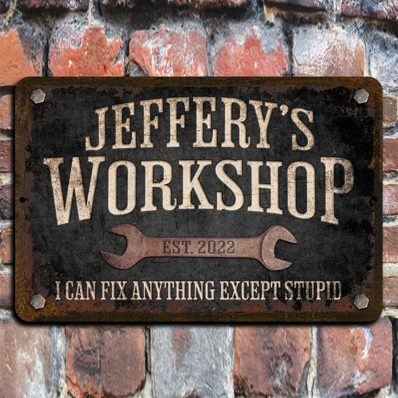 Custom Workshop Sign, Dad's Workshop, Metal Garage Sign