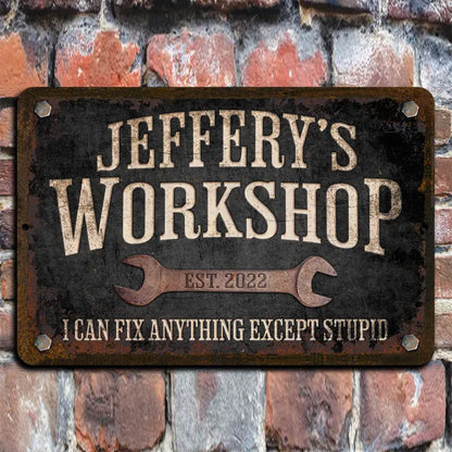 Custom Workshop Sign, Dad's Workshop, Metal Garage Sign