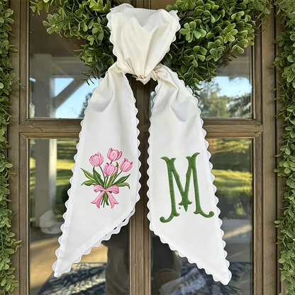 Personalized Tulip Monogram Sash, Toile Ribbon Wreath Decor