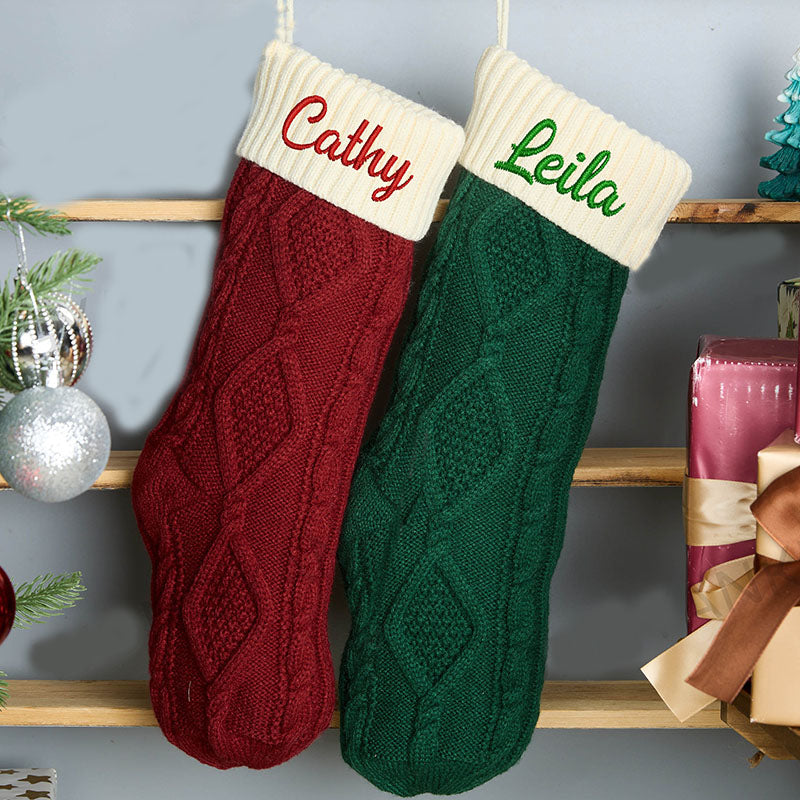 Custom Christmas Stocking with Name, Embroidered Knit Stocking, Monogram Christmas Stocking, Personalized Family Stocking, Holiday Decor