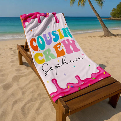 Personalized Cousin Crew Beach Towel, Cousin Squad Gift