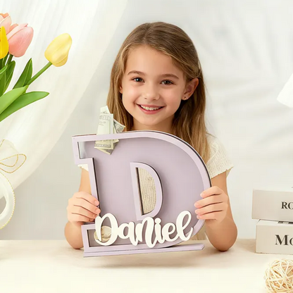 Personalized Letter Piggy Bank: Wooden Initial Coin Bank