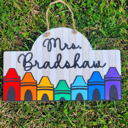 Personalized Teacher Crayon Door or Wall Sign, Classroom Sign, 3D