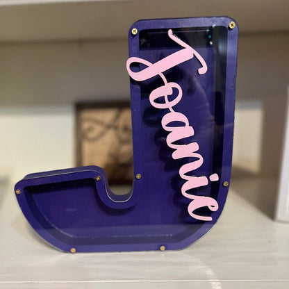 personalized wood letter piggy banks