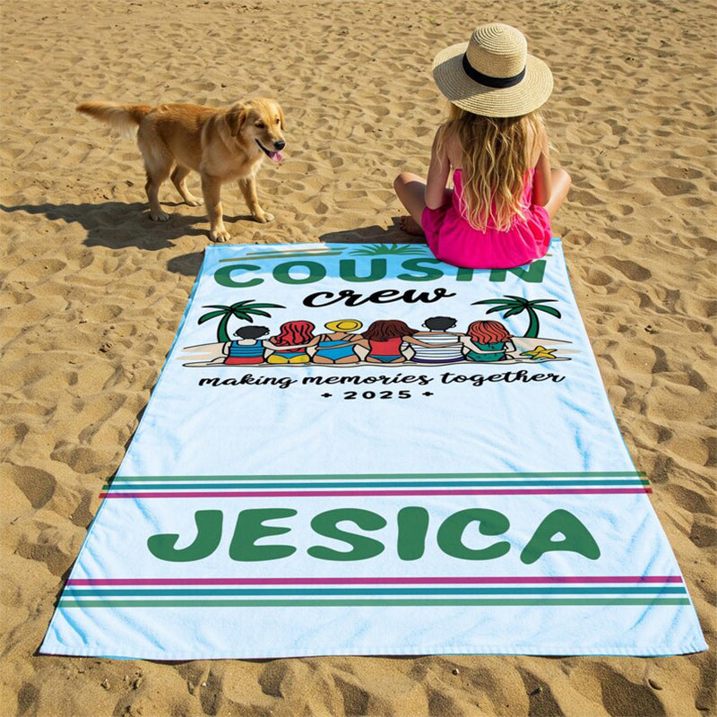 Custom Cousin Crew Beach Towel, Matching Cousin Trip Gift, Family Reunion Gift