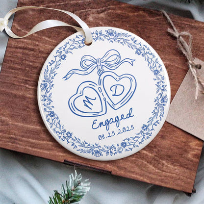 Chinoiserie Ceramic Engagement Ornament: Blue Toile Newlywed Gift