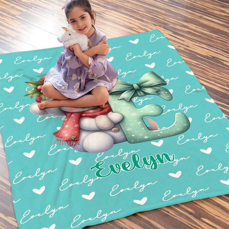 Personalized Santa Hat Snowman Initial Blanket