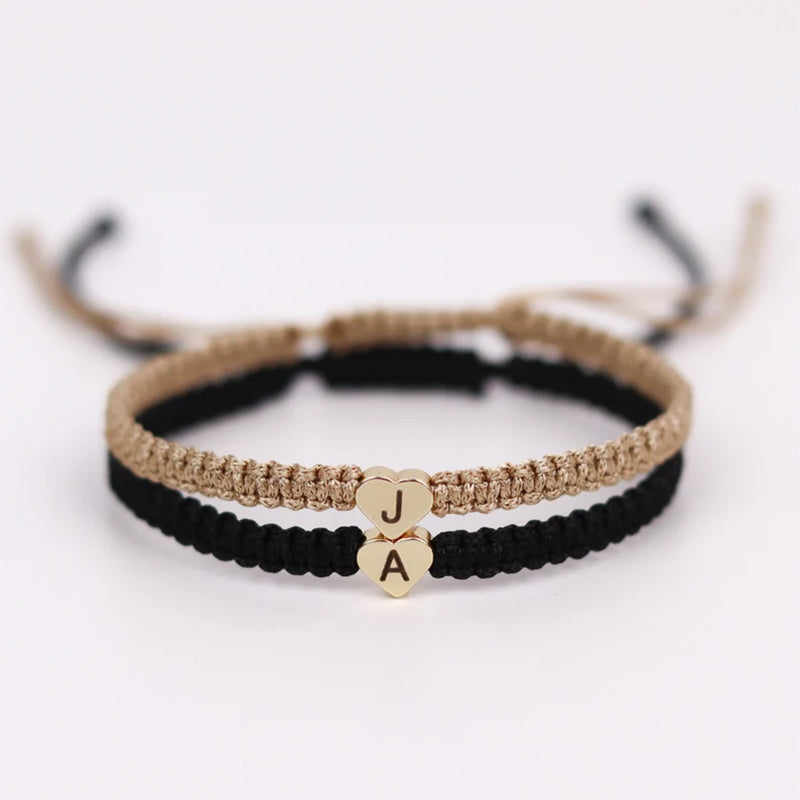 Set of 2 Custom Engraved Initial Bracelets for Couples and Friendships