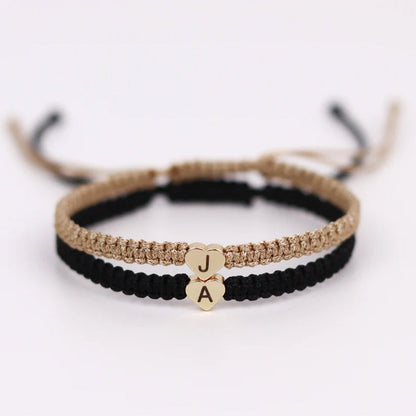 Set of 2 Custom Engraved Initial Bracelets for Couples and Friendships