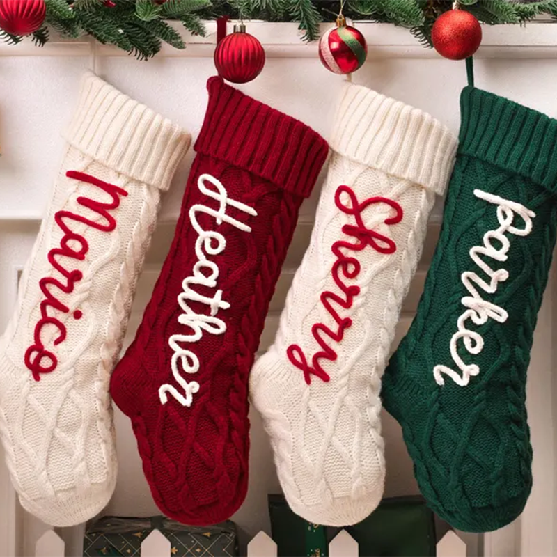 Personalized Christmas Stockings, Knitted Family Stockings with Name