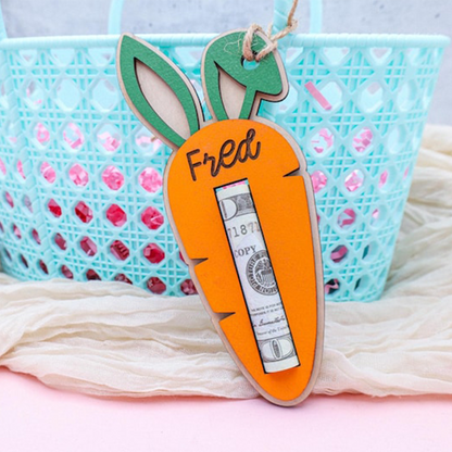 Personalized Easter Carrot Money Holder: Bunny Ear Tag, Cash Gift