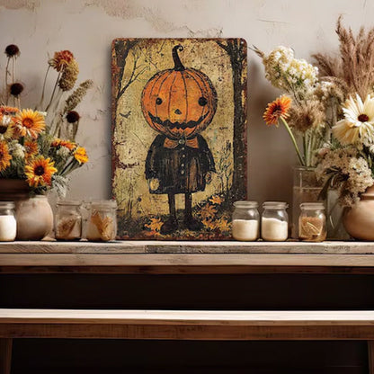 Primitive Pumpkinhead Halloween Decor Metal Art Sign Mantle Decoration