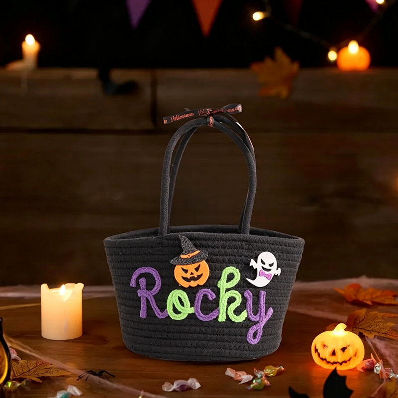 Custom Halloween Treat Bag with Name – Trick or Treat Basket, Personalized Candy Tote