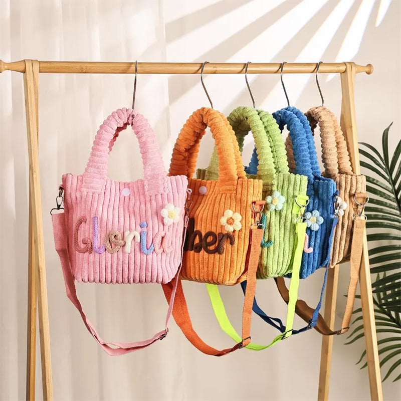 Kids Corduroy Tote Bag, Personalized Toddler Crossbody Bag