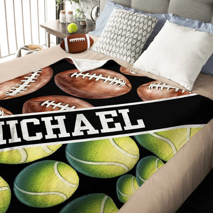 Personalized Baseball Football Soccer Ball Sports Soft Throw Blanket with Text