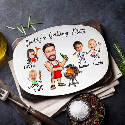Personalized Face Grilling Platter, Custom Daddy's Grilling Plate with Kids' Names