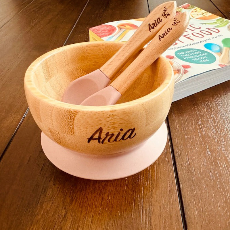 Personalized Baby Dining Set | Toddler Feeding| Name Plate | Custom Name Engraved Bow