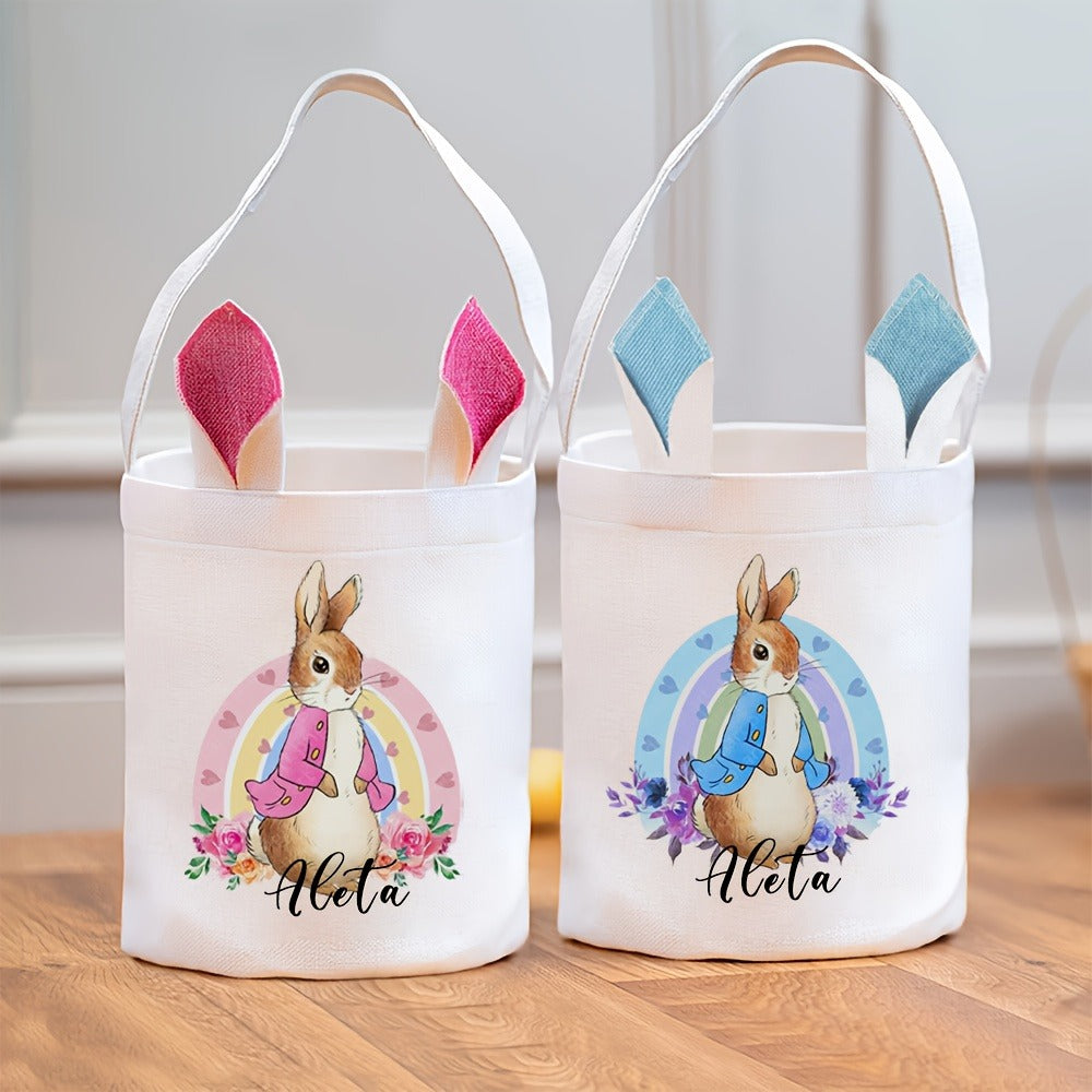 Personalized Easter Bunny Gift Bags - Custom Name White  Tote Bags