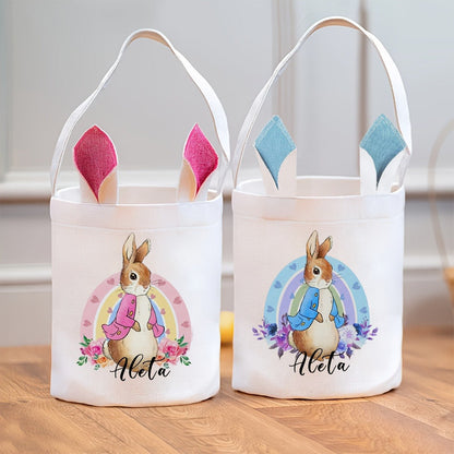 Personalized Easter Bunny Gift Bags - Custom Name White  Tote Bags