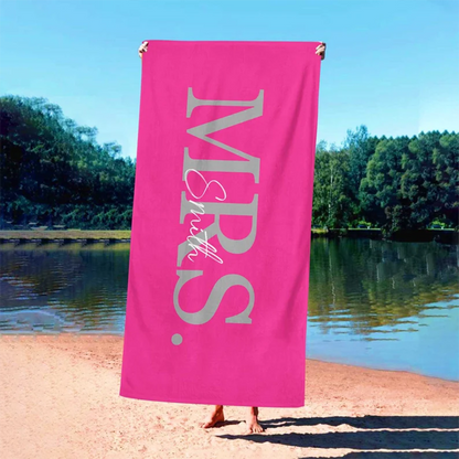 Mr & Mrs Beach Towel, Custom Name Beach Towel, Honeymoon Gift
