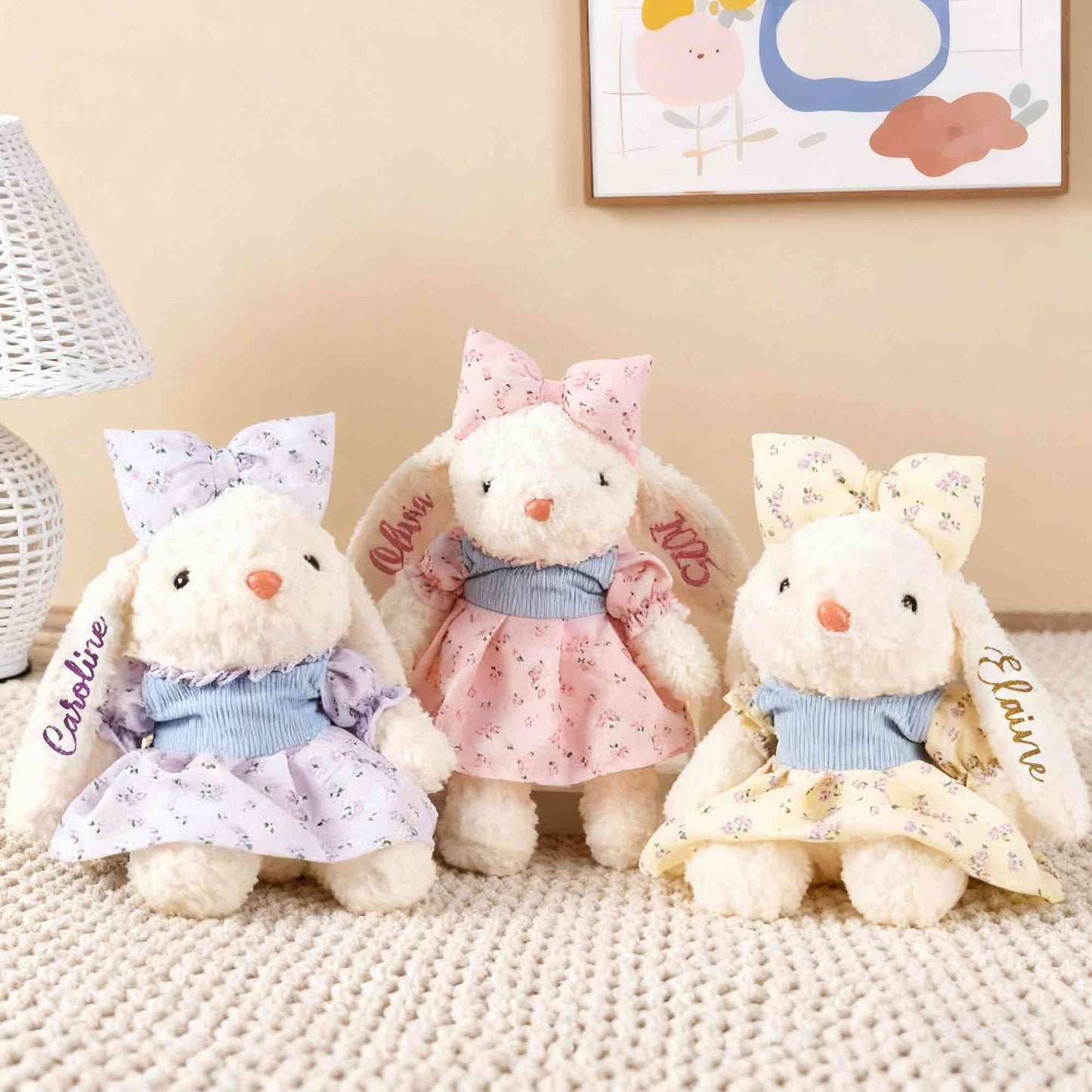 Personalized Easter Bow Bunny Doll Toy with Glitter Name