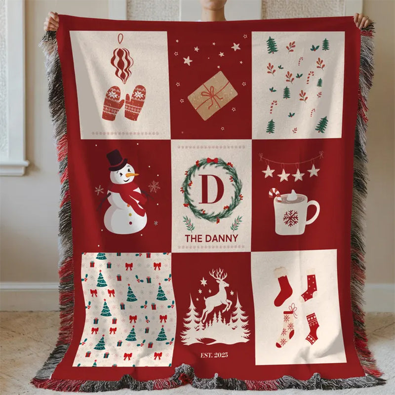Personalized Family Name Woven Christmas Blanket: Holiday Decor Throw