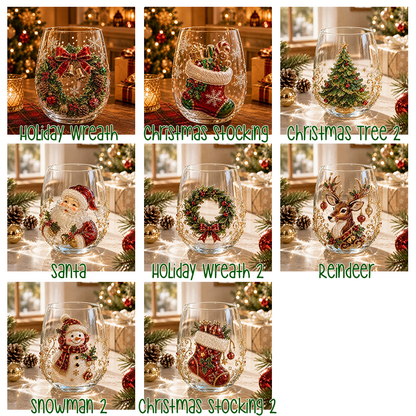 Christmas Glass Cup, Santa Reindeer Snowman Tree Holiday Glassware, Cute Christmas Drink Cup
