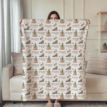 Personalized Forest Animal Baby Blanket, Custom Baby Name Blanket