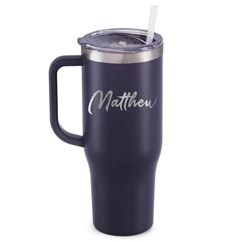 Personalized 40oz Tumbler With Handle, Lid and Straw, Stainless Steel Engraved Tumbler
