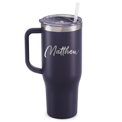 Personalized 40oz Tumbler With Handle, Lid and Straw, Stainless Steel Engraved Tumbler