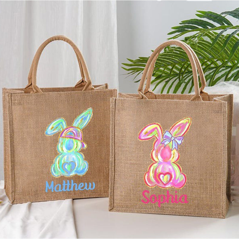 Personalized Easter Tote bag with Bunny,Easter Basket gift,Easter Bag with Name,Easter Gift