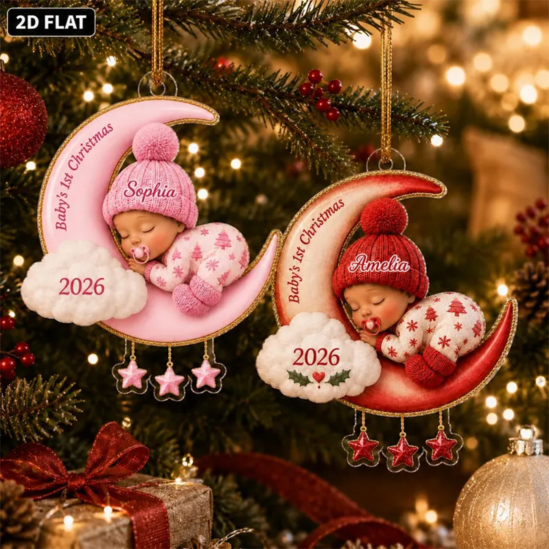 Baby First Christmas On The Moon - Personalized Acrylic Ornament