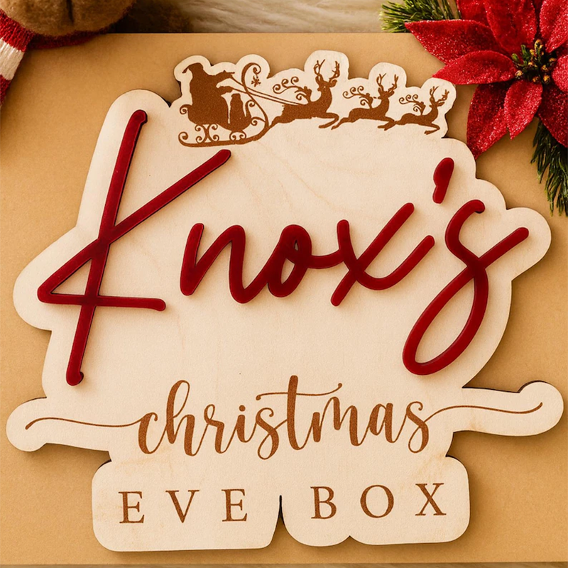 Custom Christmas Eve Box Name Sign | Personalized Wooden Plaque