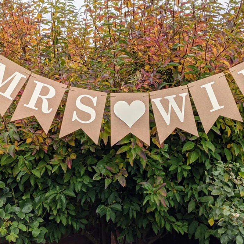 Neutral Wedding Mr & Mrs Personalised Banner Bunting Sign Decorations