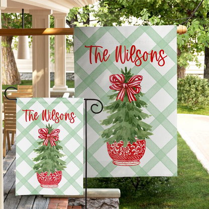 Watercolor Christmas Tree Flag Personalized Garden Flag