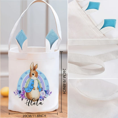 Personalized Easter Bunny Gift Bags - Custom Name White  Tote Bags