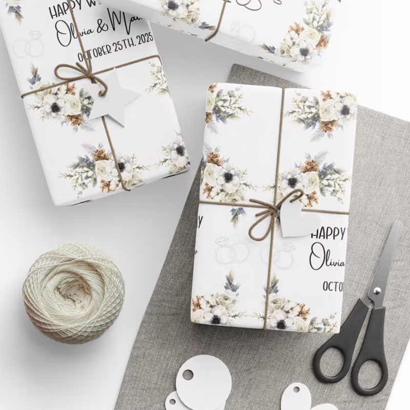 Custom Wedding Wrapping Paper Personalized Mr & Mrs Names Date Gift