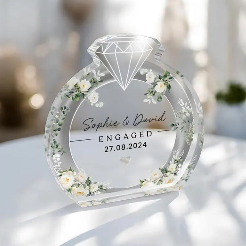 Personalised Engagement Keepsake Plaque, Clear Acrylic Block