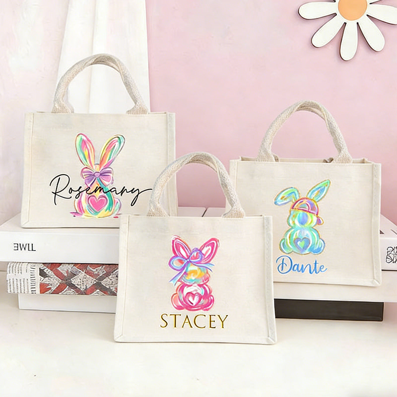 Personalized Easter Tote Bag: Bunny Design, Kids Easter Basket