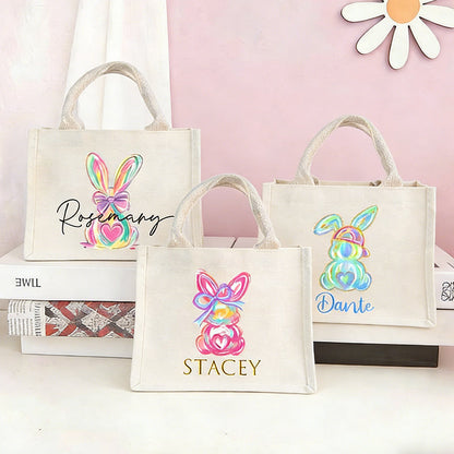 Personalized Easter Tote Bag: Bunny Design, Kids Easter Basket