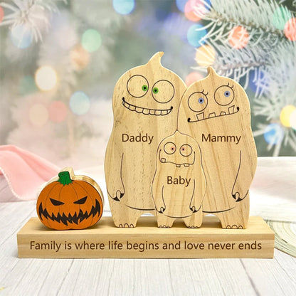 Halloween Cute Ghosts Family Puzzle Wooden Decor,Custom Name Wooden Ghost With Pumpkin