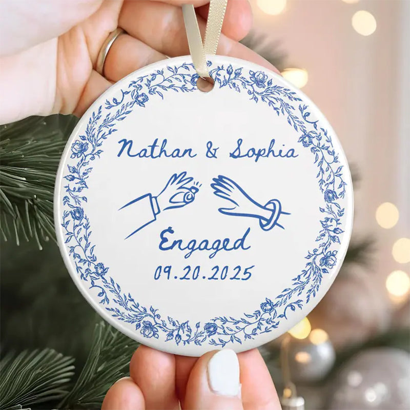 Chinoiserie Ceramic Engagement Ornament: Blue Toile Newlywed Gift