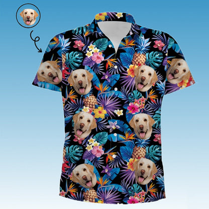 Personalized Photo Hawaiian Shirt Custom Dog Cat Face Holiday Tropical Pattern Shir
