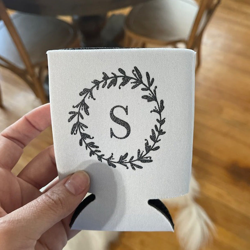 Personalized Floral Wreath Wedding Favor Can Cooler