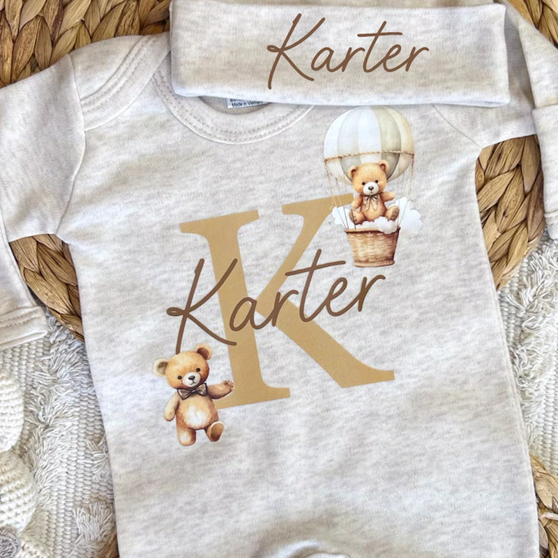 Personalized baby coming home outfit, romper hat set,
