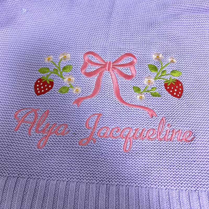 Embroidered Custom Name Strawberry Blanket, Personalized Baby Blanket