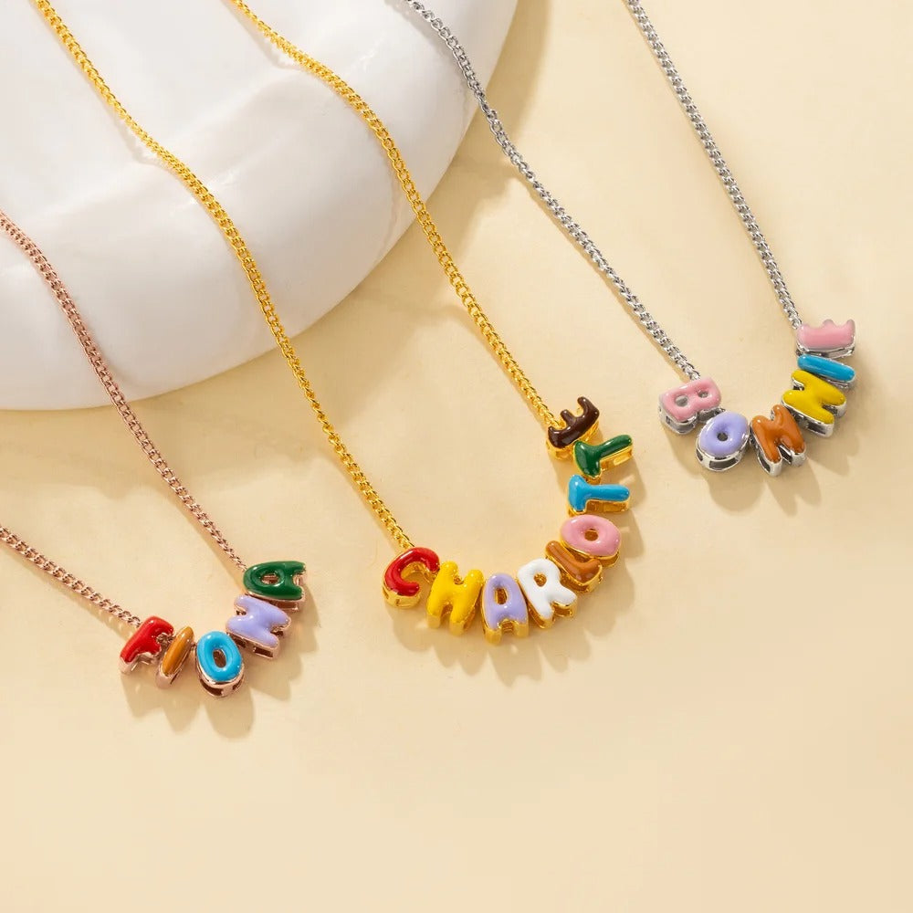 Personalized Colorful 3D Enamel Bubble Letter Name Necklace