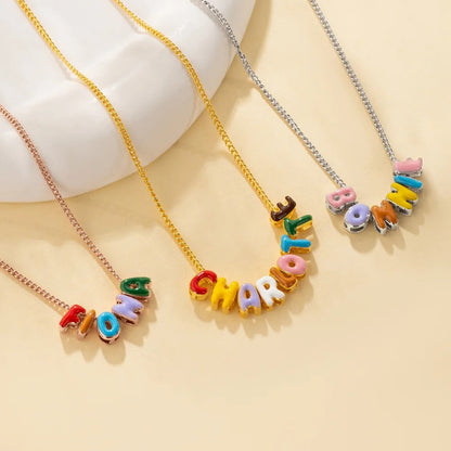 Personalized Colorful 3D Enamel Bubble Letter Name Necklace