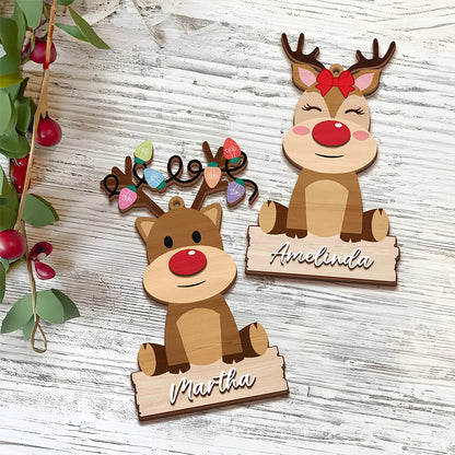 Personalized Christmas Reindeer Pendant - Custom Name/Text