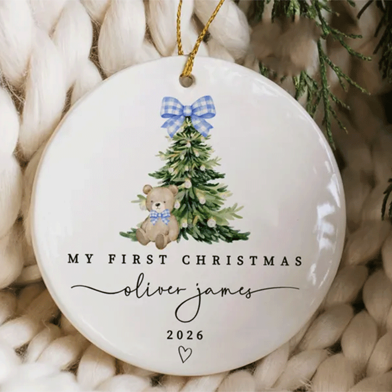 Baby Girl First Christmas Ornament, Girls First Xmas Ornament with Baby Name